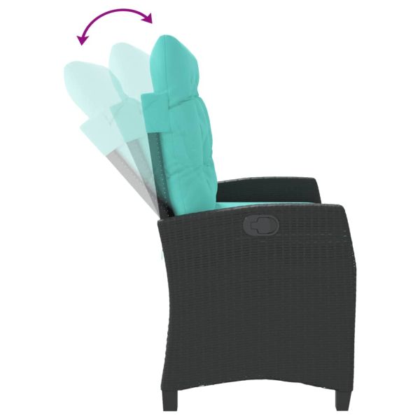 Накланяща се градинска пейка с възглавници черен полиратан