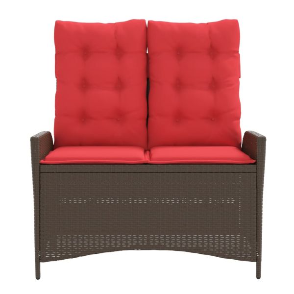 Накланяща се градинска пейка с възглавници кафяв полиратан