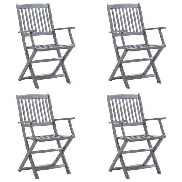 Сгъваеми градински столове, 4 бр, с възглавници, акация масив