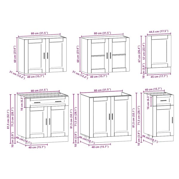 Комплект кухненски шкафове, 7 части, "Porto", черно инженерно дърво