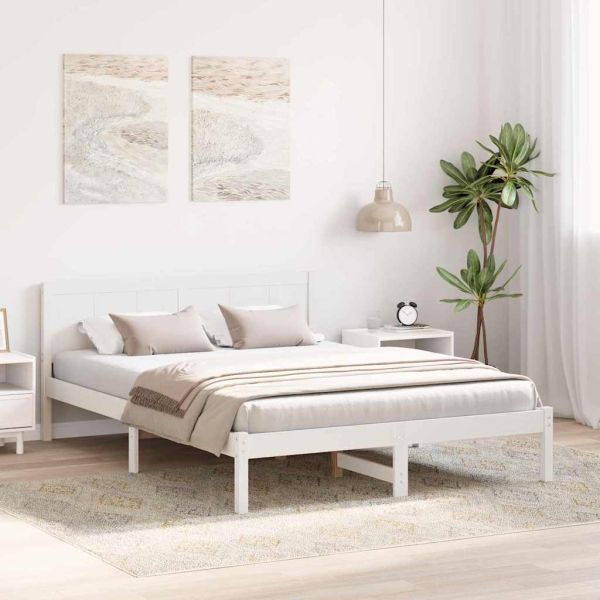 Рамка за легло Бяло 140 x 200 cm Масивна борова дървесина