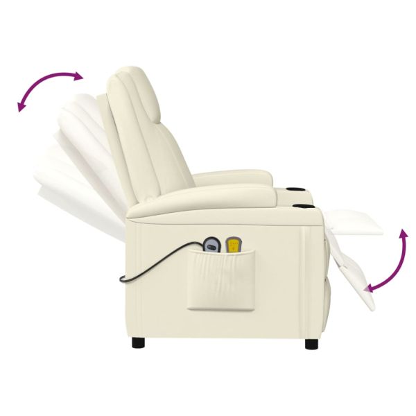 Електрически масажен стол, кремавобял, изкуствена кожа