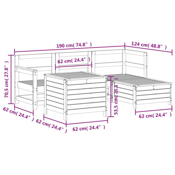 Градински комплект диван от 5 части, дугласка ела масив