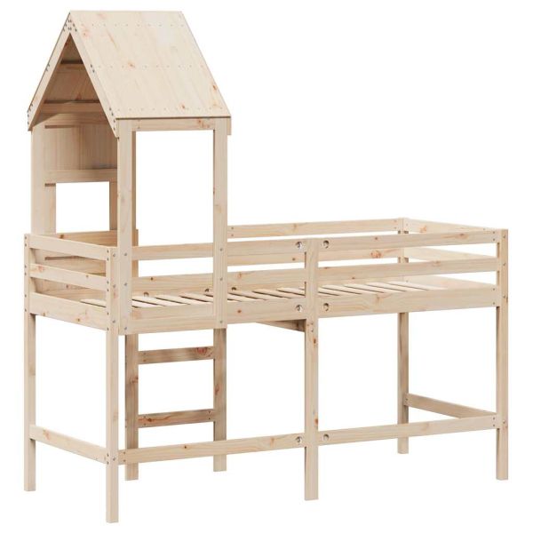 Таванско легло със стълба и покрив, 90x190 см, бор масив