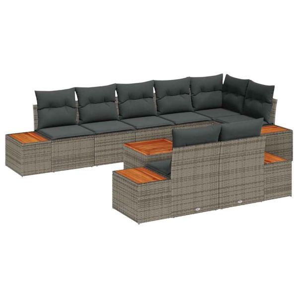 Градински Софа Комплект с възглавница 8 pcs Сив Полиротанг