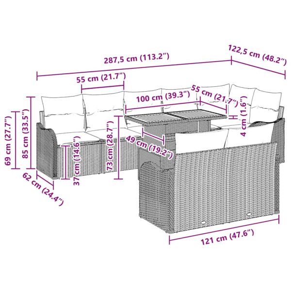 Градински Софа Комплект със съхранение 9 pcs Сив Полиратан