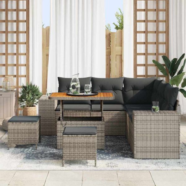 Градински Софа Комплект с възглавница със съхранение 8 pcs Сив