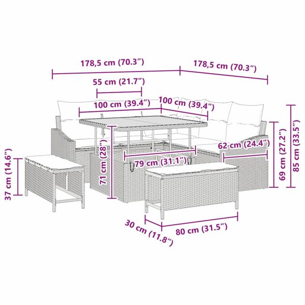 Градински Софа Комплект с възглавница със съхранение 8 pcs Сив