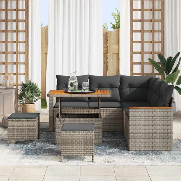 Градински Софа Комплект с възглавница 8 pcs Сив Полиратан