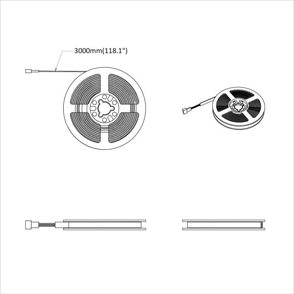 LED лента 4 pcs Черен и прозрачен 300 cm Мед и пластмаса