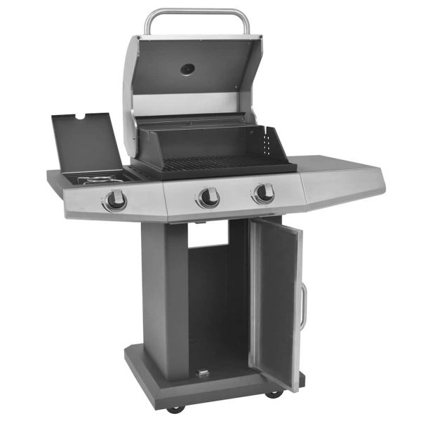 Газов грил с горелка с колело Сребрист Стомана с метален маркуч