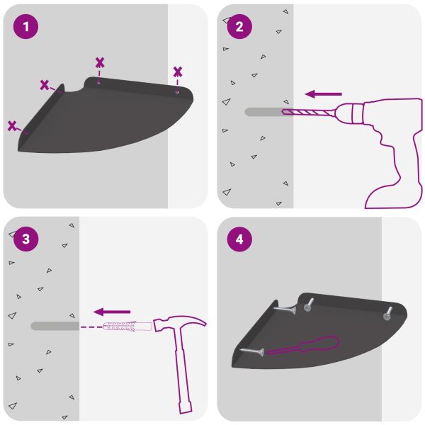 Стенен рафт с рафт със съхранение 2 pcs Черно 24 x 24 x 2 см