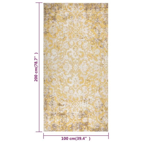 Външен килим, плоскотъкан, 100x200 см, жълт