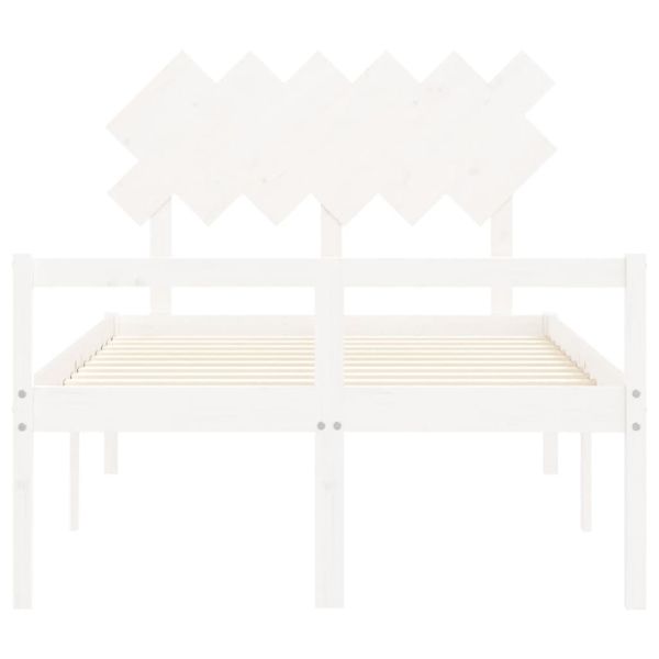 Легло за възрастни с табла, бяло, 120x200 см, масивно дърво