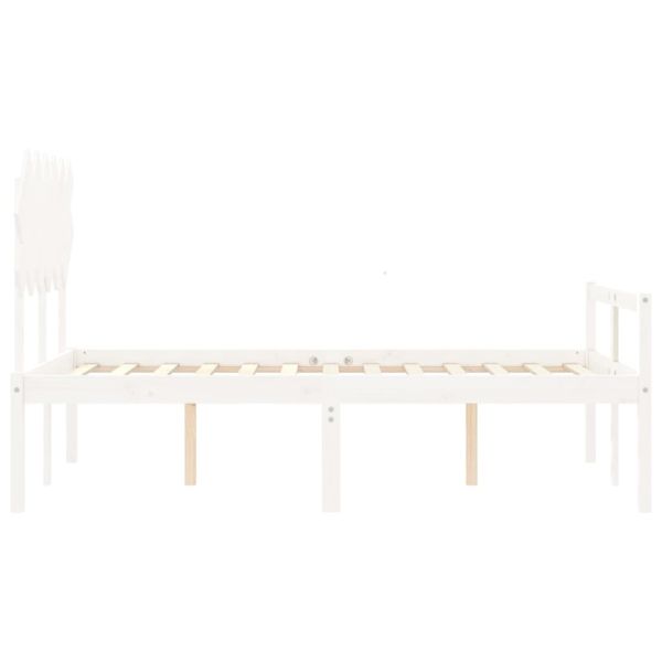 Легло за възрастни с табла, бяло, 120x200 см, масивно дърво