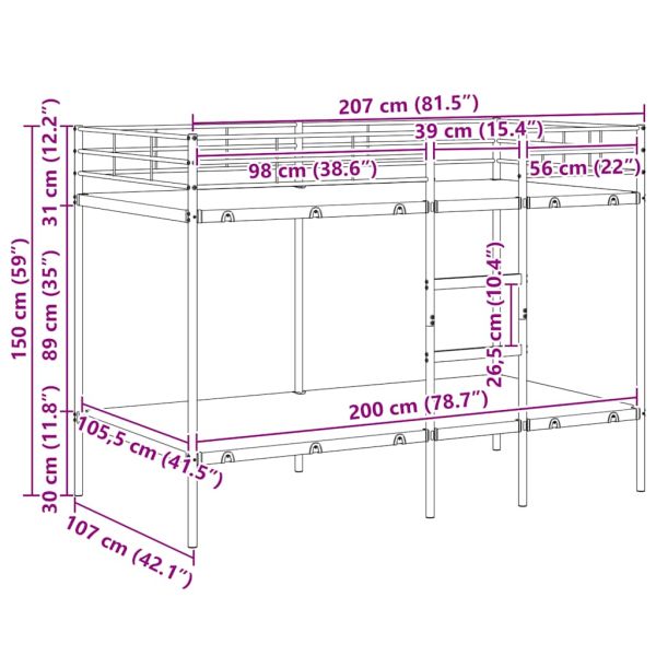Двуетажно легло без матрак Бяло 107x203 cm Стомана