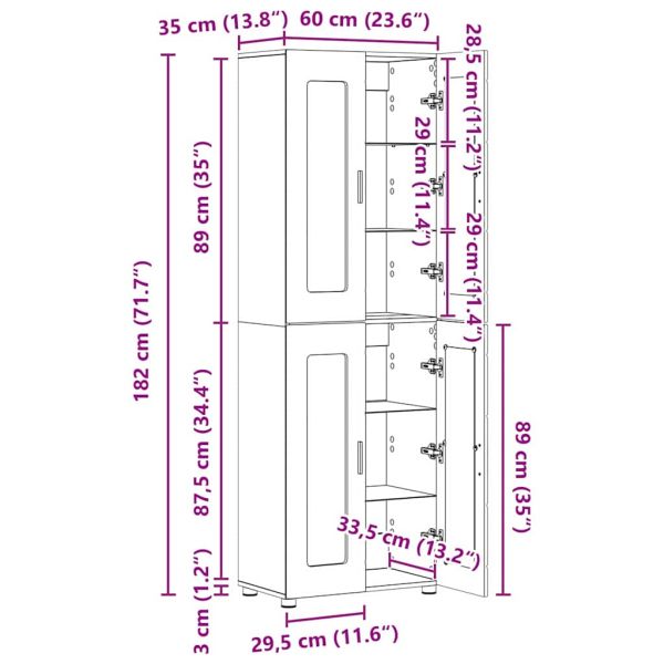 Висок шкаф с рафт Димян дъб 60 x 35 x 182 см Инженерно дърво