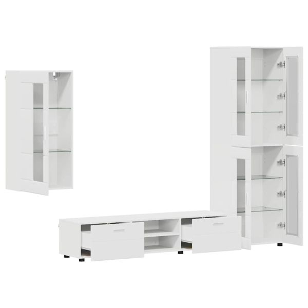 Комплект ТВ шкаф с чекмедже с рафт с врата Бяло Инженерно дърво