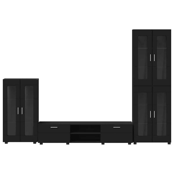 Комплект ТВ шкаф с чекмедже с рафт Черно Инженерно дърво