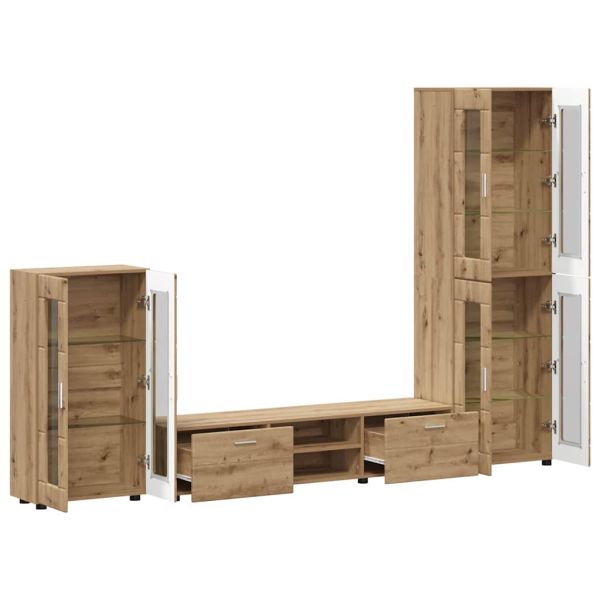 Комплект ТВ шкаф с чекмедже с рафт с врата Дъб Инженерно дърво