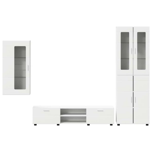Комплект ТВ шкаф с чекмедже с рафт с врата Бяло Инженерно дърво