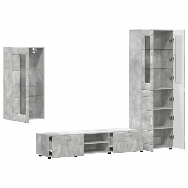Комплект ТВ шкаф с чекмедже Циментено сиво Инженерно дърво