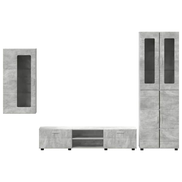 Комплект ТВ шкаф с чекмедже Циментено сиво Инженерно дърво