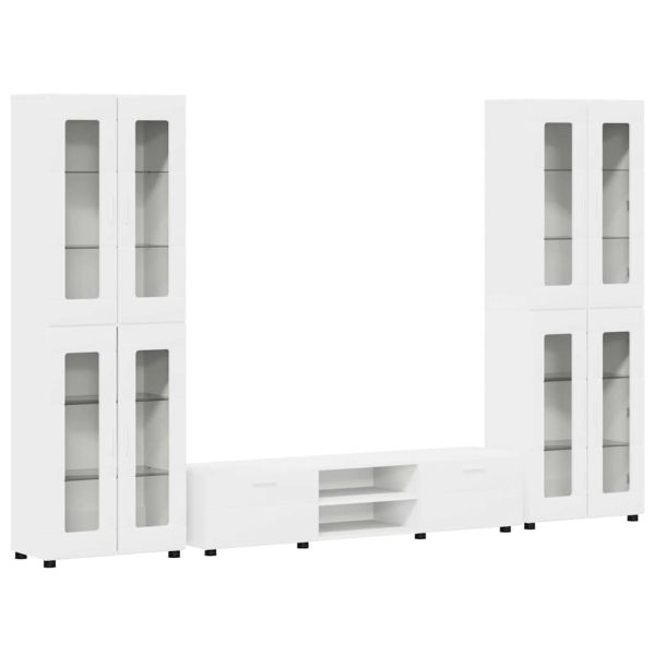 Комплект ТВ шкаф с чекмедже с рафт с врата Бяло Инженерно дърво