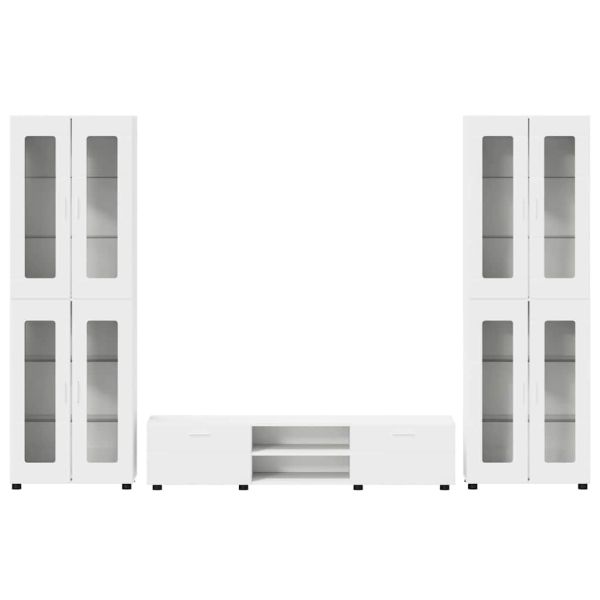 Комплект ТВ шкаф с чекмедже с рафт с врата Бяло Инженерно дърво