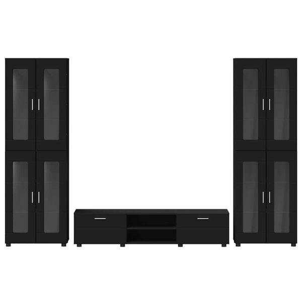 Комплект ТВ шкаф с чекмедже с рафт Черно Инженерно дърво
