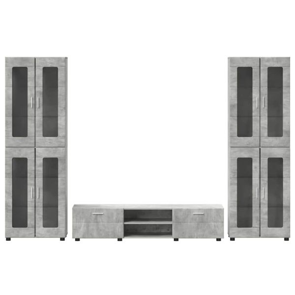 Комплект ТВ шкаф с чекмедже Циментено сиво Инженерно дърво