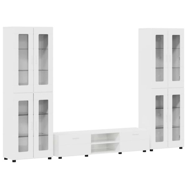Комплект ТВ шкаф с чекмедже с рафт Лъскаво бяло Инженерно дърво