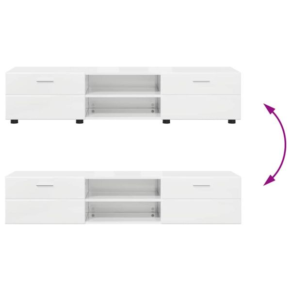 Комплект ТВ шкаф с чекмедже с рафт Лъскаво бяло Инженерно дърво