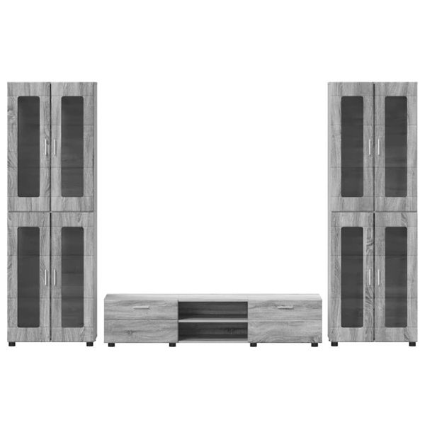 Комплект ТВ шкаф с чекмедже с рафт Сив Сонома Инженерно дърво