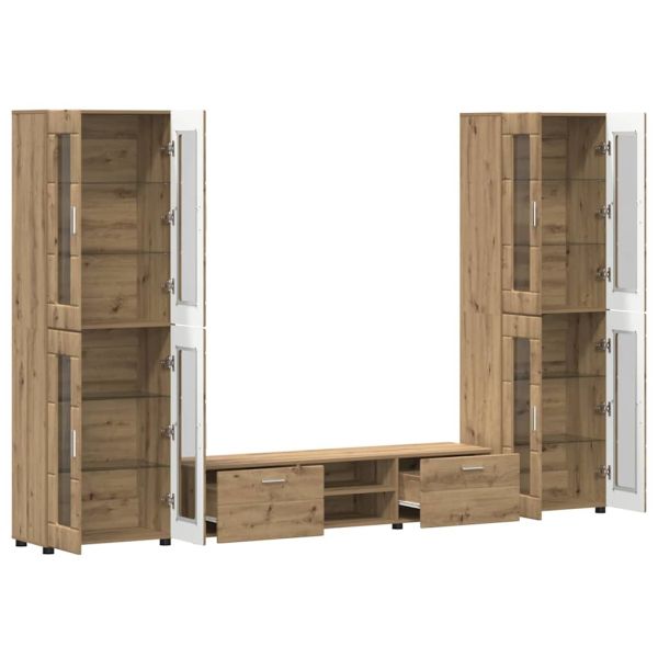 Комплект ТВ шкаф с чекмедже с рафт с врата Дъб Инженерно дърво