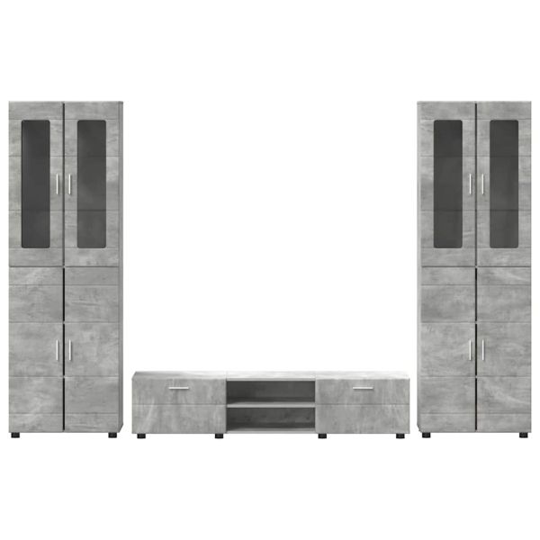 Комплект ТВ шкаф с чекмедже Циментено сиво Инженерно дърво