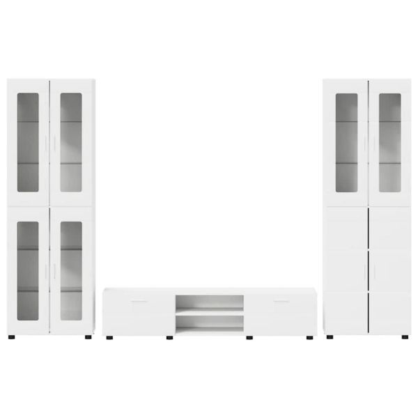 Комплект ТВ шкаф с чекмедже с рафт с врата Бяло Инженерно дърво