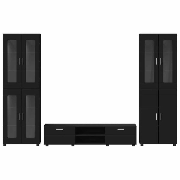 Комплект ТВ шкаф с чекмедже с рафт Черно Инженерно дърво