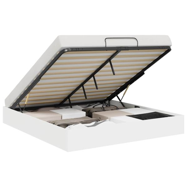 Отоманско легло със съхранение Бяло 193 x 120 x 25 см ПДЧ