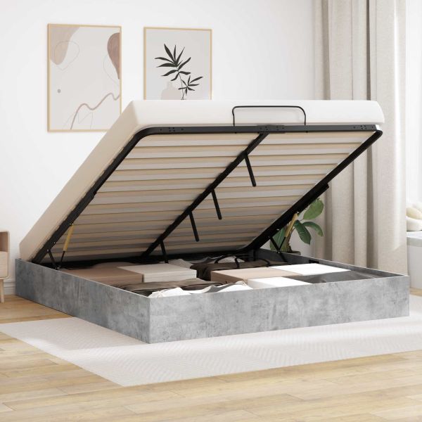 Отоманско легло със съхранение Бетон 193 x 120 x 25 см ПДЧ