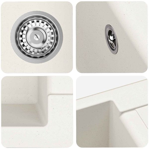 Мивка Бяло 620 x 500 мм 80% Кварц и 20% Смола