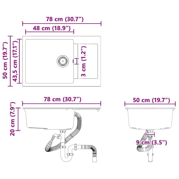 Мивка Бежово 780 x 500 мм 80% Кварц и 20% Смола