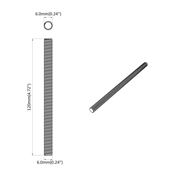 Резбован род 12 pcs Сребрист 6 x 120 мм Стомана
