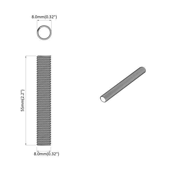 Резбован род 2 pcs Сребрист 8 x 55 мм Стомана