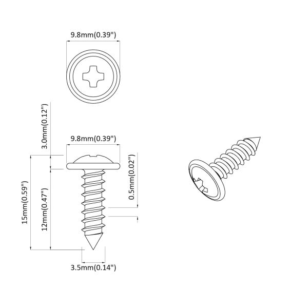 Самонарезен гвоздей 2 pcs Черно 3,5 x 12 мм Желязо