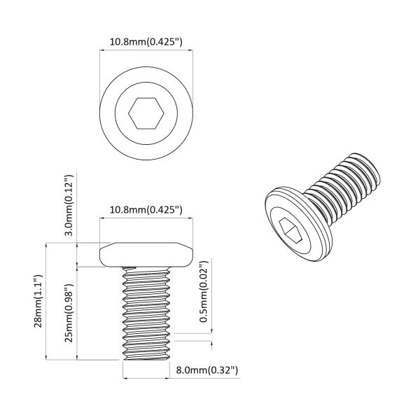 Винт 2 pcs Сребрист 8 х 25 мм Стомана