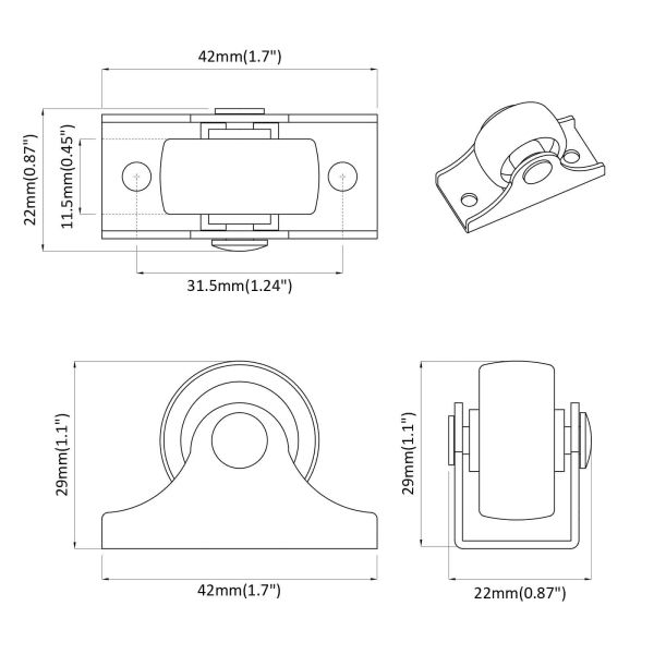 Кастър 2 pcs Бяло 42 x 11,5 x 29 мм Желязо