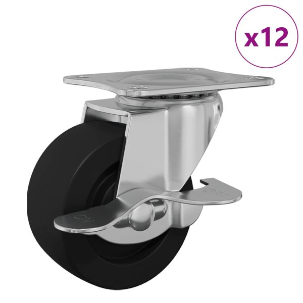 Кастър 12 pcs Черен и сребрист 63 x 48 x 46 мм Желязо и найлон