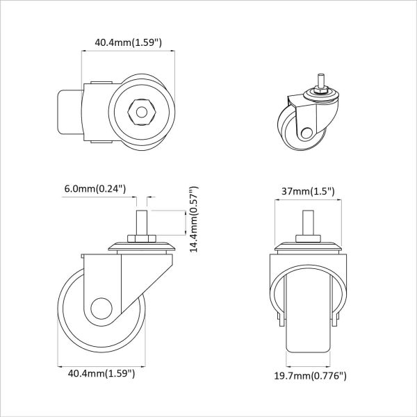 Въртящо се колело 2 pcs Черно M6 мм Желязо и найлон