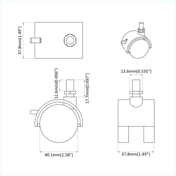Кастър 2 pcs Черен и сребрист 40,1 x 40,1 x 37,8 мм Желязо и ПП